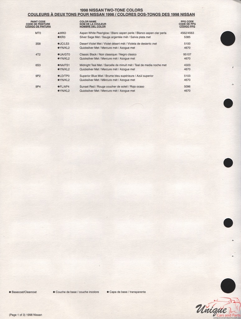 1998 Nissan Paint Charts PPG 4